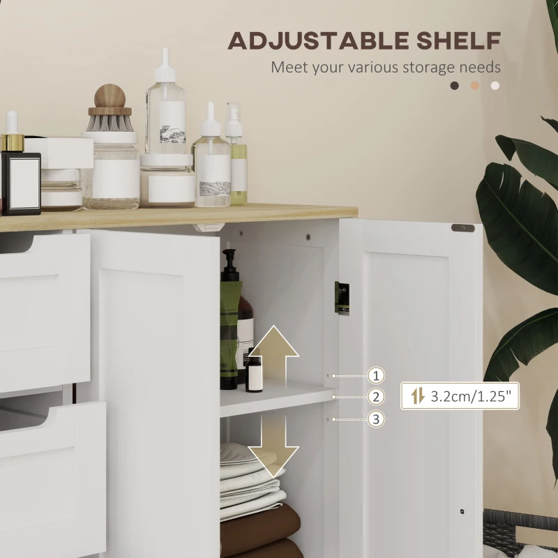 HOMCOM Freestanding Bathroom Floor Cabinet, Modern Bathroom Cabinet with Adjustable Shelf, 4 Drawers and 2 Doors, White