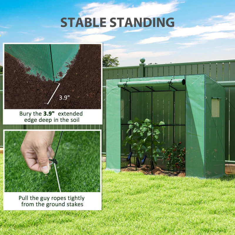Outsunny Walk-in Portable Greenhouse Small Greenhouse for Outdoors with UV-resistant PE Cover, 6.6' x 2.5' x 5.6' Green
