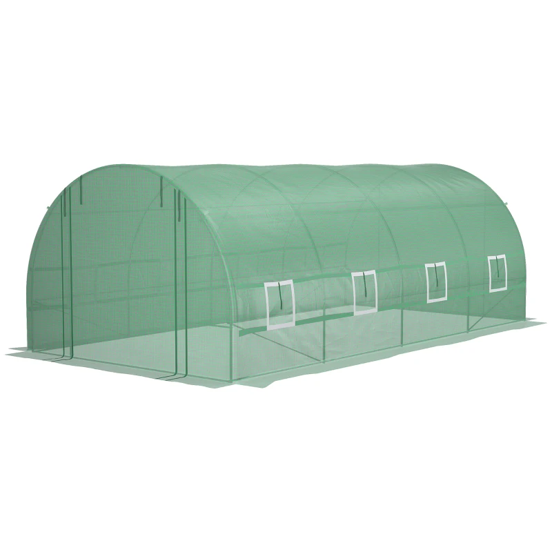 Outsunny Steel Frame Walk-In Tunnel Greenhouse Garden Warm House Large Hot House Kit with Windows & Door, 19' x 10' x 7', Green