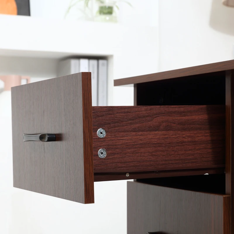 HOMCOM Computer Desk, 47" Writing Table with 3-Tier Shelves and 3 Reversible Drawers for Home Office, Bedroom, Walnut