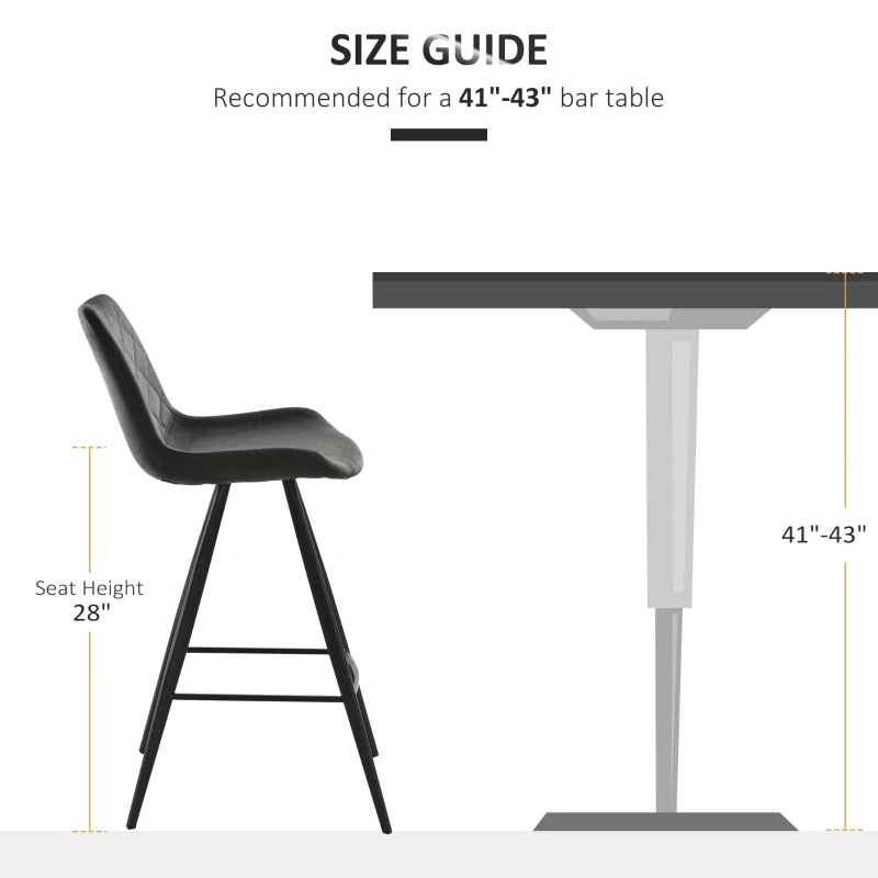 HOMCOM Set of 2 Microfiber Cloth Bar Stools, Multi-functional Kitchen Stools, Bar Chair with Metal Leg Padded Cushion Seat for Dining, Black