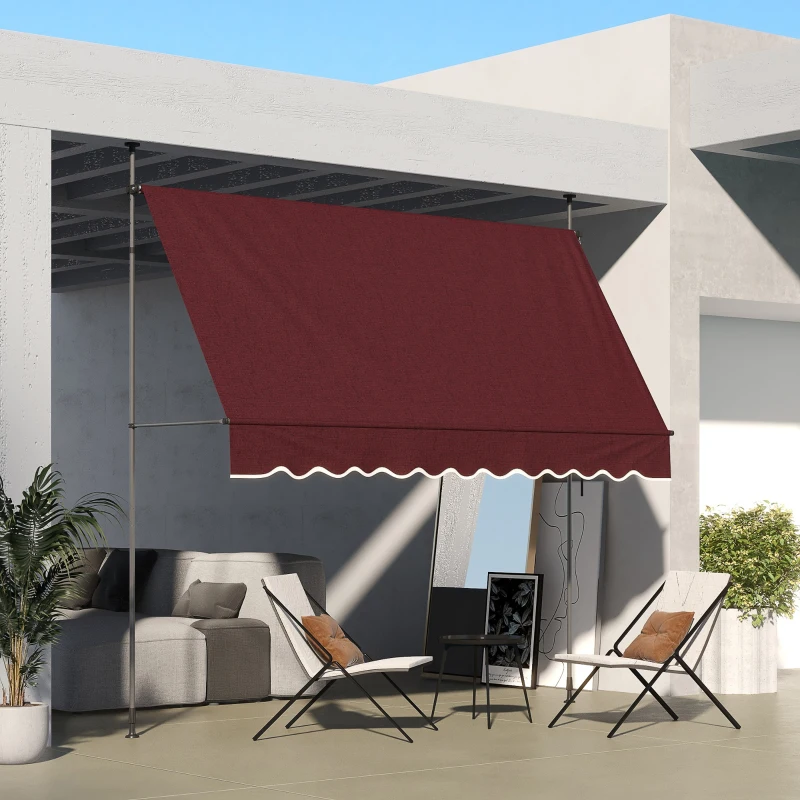 Outsunny 10' x 3' Manual Retractable Awning, Non-Screw Freestanding Patio Awning, UV Resistant, for Window or Door, Wine Red