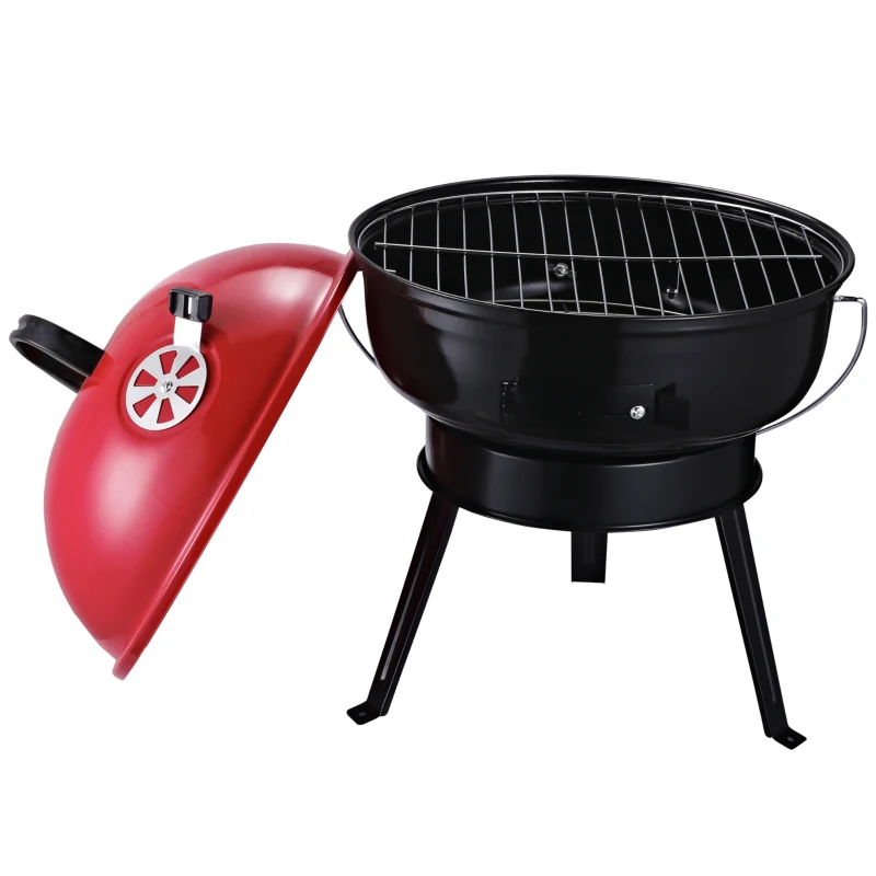 Outsunny Outdoor Lightweight Charcoal Grill Anti-Scald Handle Air Outlet Design Red