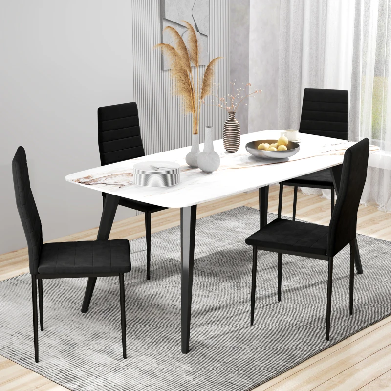HOMCOM Modern Dining Chairs, Set of 4, High Back Upholstery and Metal Legs for the Living Room, Kitchen, Home Office, Black