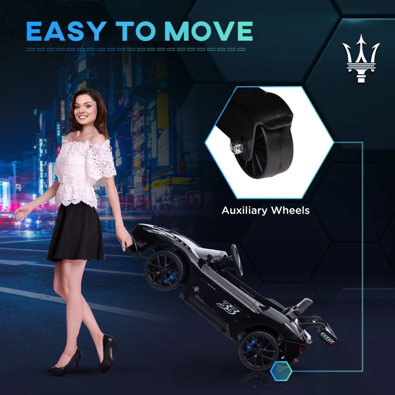 Qaba Maserati GT2 Licensed Ride On Car, 12V 3MPH Battery Powered Electric Car w/ Shock-Absorbers, Auxiliary Wheels, Black
