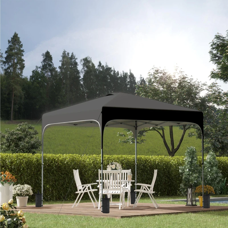 Outsunny 8' x 8' Pop Up Canopy Tent with Wheeled Carry Bag and 4 Sand Bags, Instant Sun Shelter, Tents for Parties, Height Adjustable, for Outdoor, Garden, Patio, Black