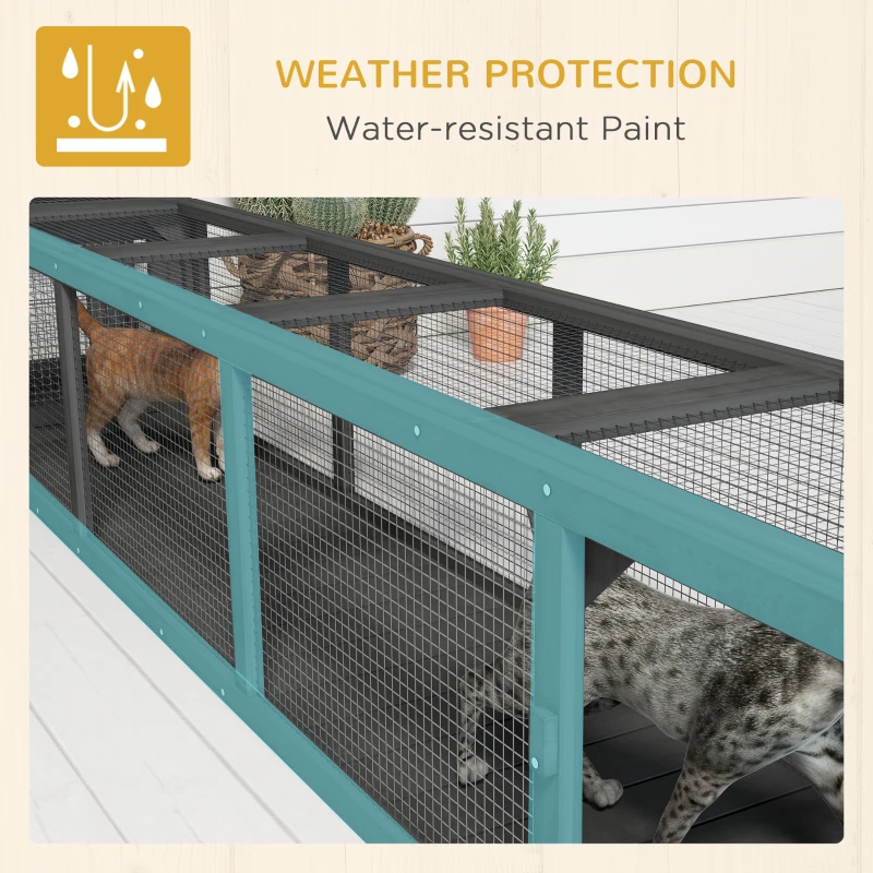 PawHut Wooden Cat Run with Weather Protection, Connecting Inside and Outside, 79"L x 15"W x 15"H, Dark Gray