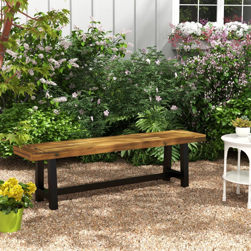Outsunny Garden Bench with Acacia Wood Seat, Front Porch Loveseat, 63" x 14.25" x 18", Natural
