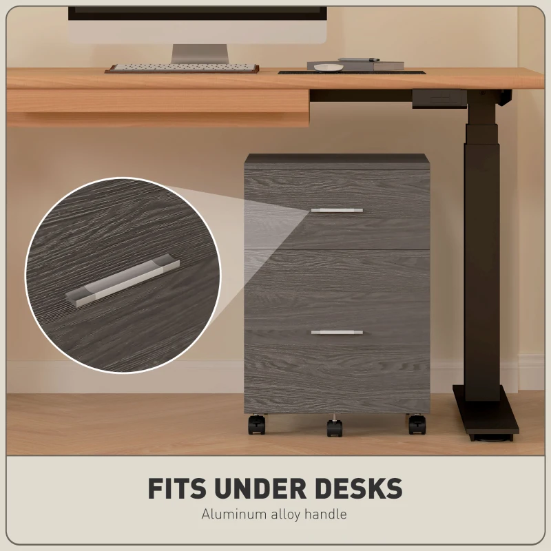 Vinsetto Mobile Filing Cabinet, Vertical File Cabinet with 2 Drawers, Wheels, for Letter or A4 File, Grey