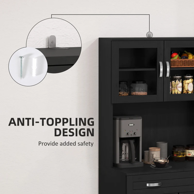 HOMCOM 67" Buffet with Hutch, Modern Kitchen Pantry, Freestanding Cabinet with Glass Doors, Shelves and Drawers, Black