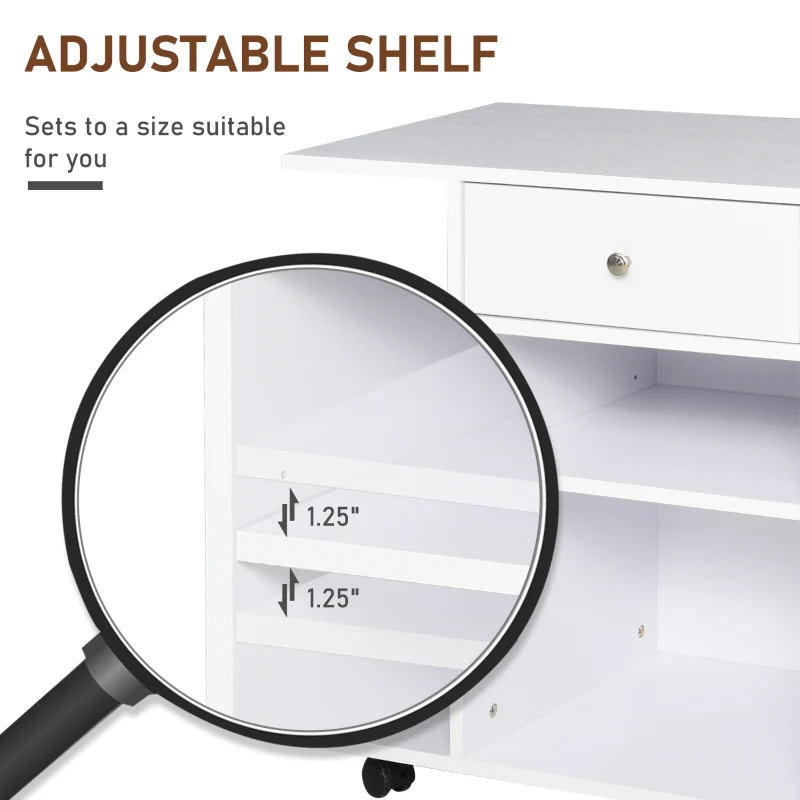 Vinsetto Printer Stand Desk Side File Cabinet, Rolling Cart with Wheels, Adjustable Shelf, Drawer, CPU Stand, White