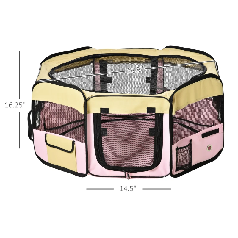 PawHut 36-inch Large Exercise Puppy Pet Playpen Portable Dog Cat Pet Play Pen Pet Cage Tent Kennel Crate Pink Carry Bag Included