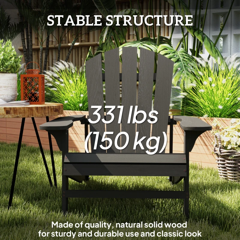 Outsunny Wood Adirondack Chair, Outdoor Patio Muskoka Chair with Slatted Design for Deck, Garden, Backyard, Fire Pit, Black