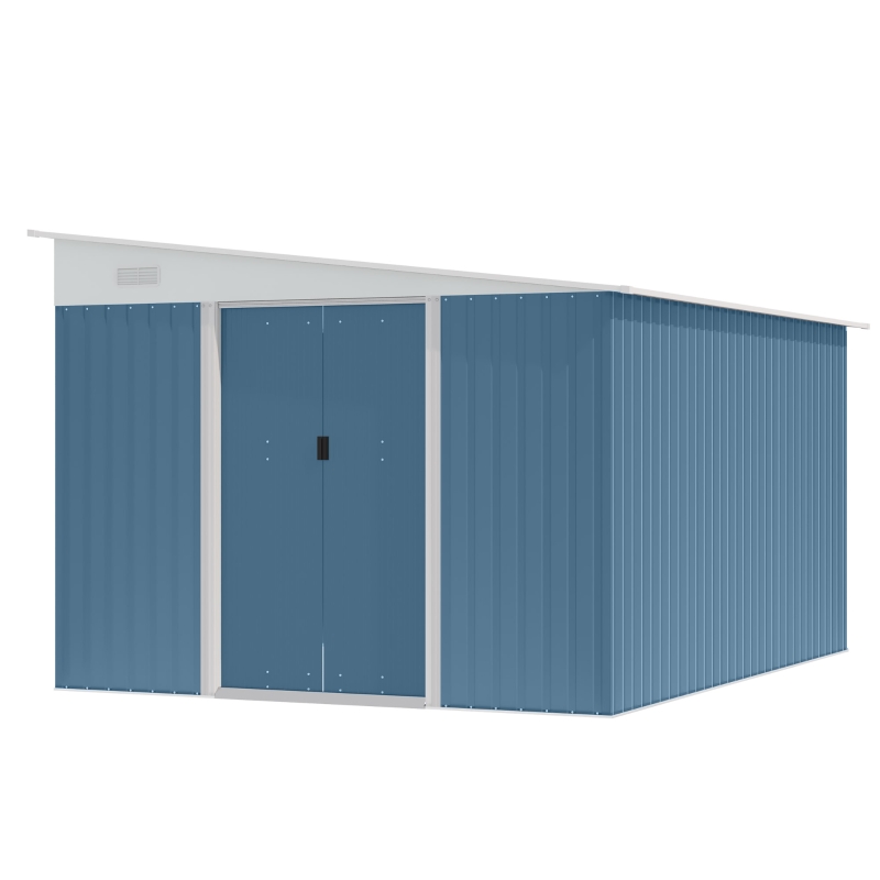 Outsunny 11' x 9' Metal Outdoor Storage Shed, Tool House with Double Lockable Doors for Backyard, Patio, Lawn, Garage, Blue