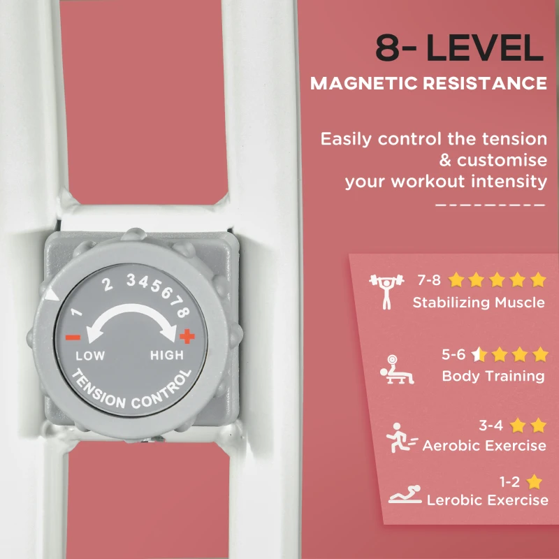 Soozier Foldable Exercise Bike Indoor Stationary Bike w/ 8-Level Magnetic Resistance LCD Screen Phone Holder for Home Gym Pink