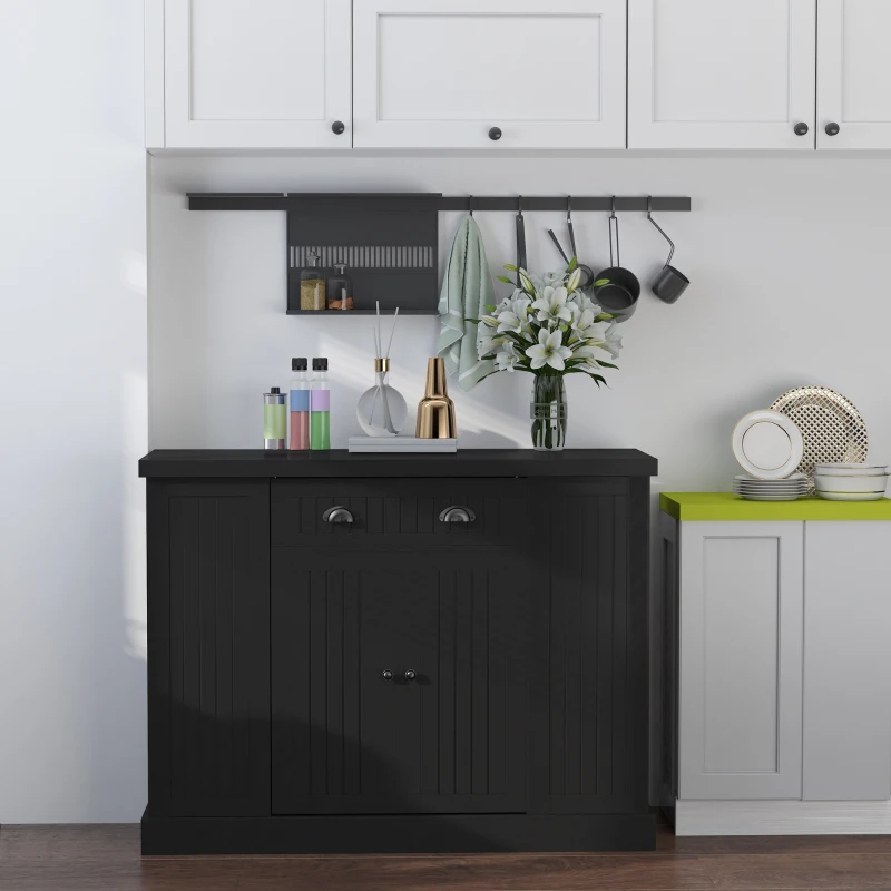 HOMCOM Cottage Kitchen Island with Storage, Buffet Cabinet with Drawer, 2-Door Cupboard, 4 Adjustable Side Open Shelves for Dining Room, Black