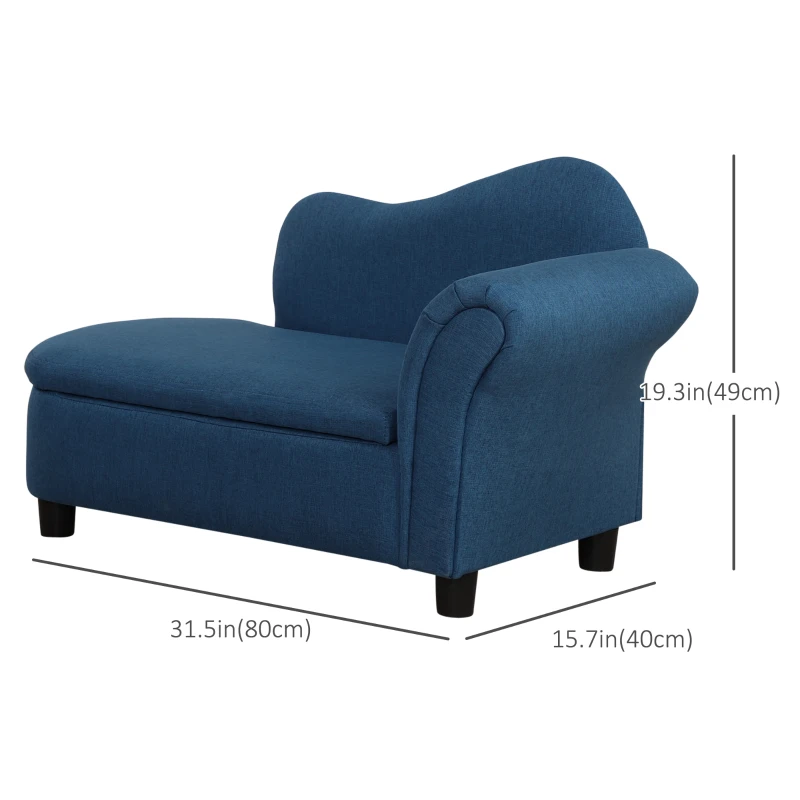 Qaba Kids Sofa, Toddler Couch with Storage Compartment, Children Chaise Lounge, Armrest Chair for Preschool for Kids Room, Kindergarten, Eucalyptus Wood, Blue