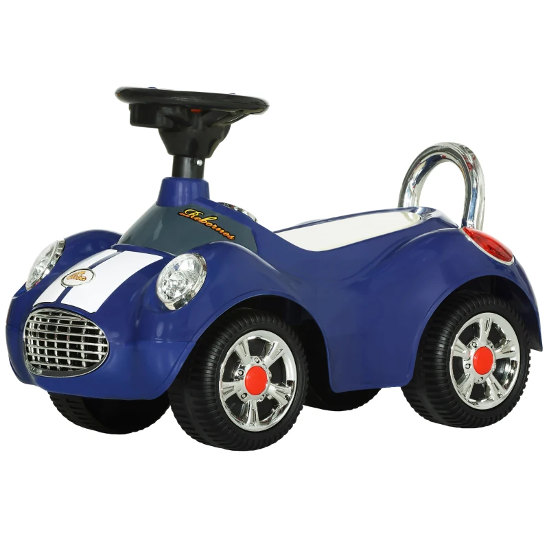 Qaba Baby Push Car with Music, Horn, Light, Dark Blue