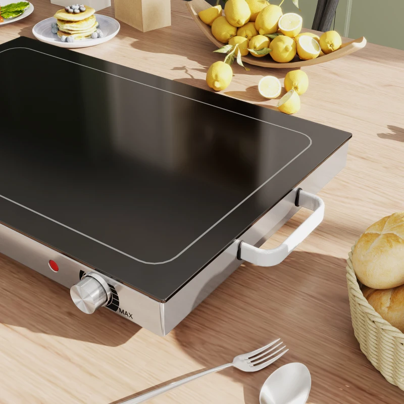 HOMCOM Food Warmer with Adjustable Temperature, Electric Warming Tray with Cool-Touch Handles for Parties, Buffets, Black