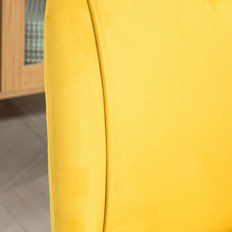 HOMCOM Upholstered Dining Chairs Set of 4, Velvet Accent Chair with Back and Wood-grain Steel Leg for Kitchen, Yellow