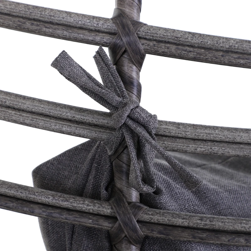 Outsunny Patio Wicker Egg Chair w/ Soft Cushion, Teardrop Cuddle Seat, Outdoor / Indoor Patio Chair, PE Plastic Rattan Furniture with Adjustable Height Feet Pads, Gray