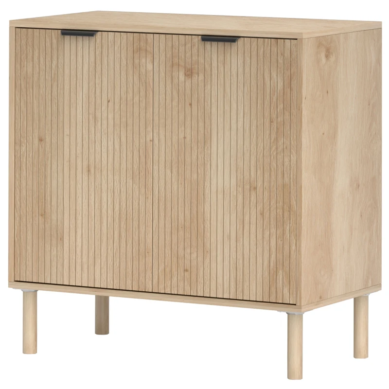 HOMCOM Accent Cabinet with Doors & Adjustable Shelf, Freestanding Storage Cabinet with Wood Legs for Living Room, Oak