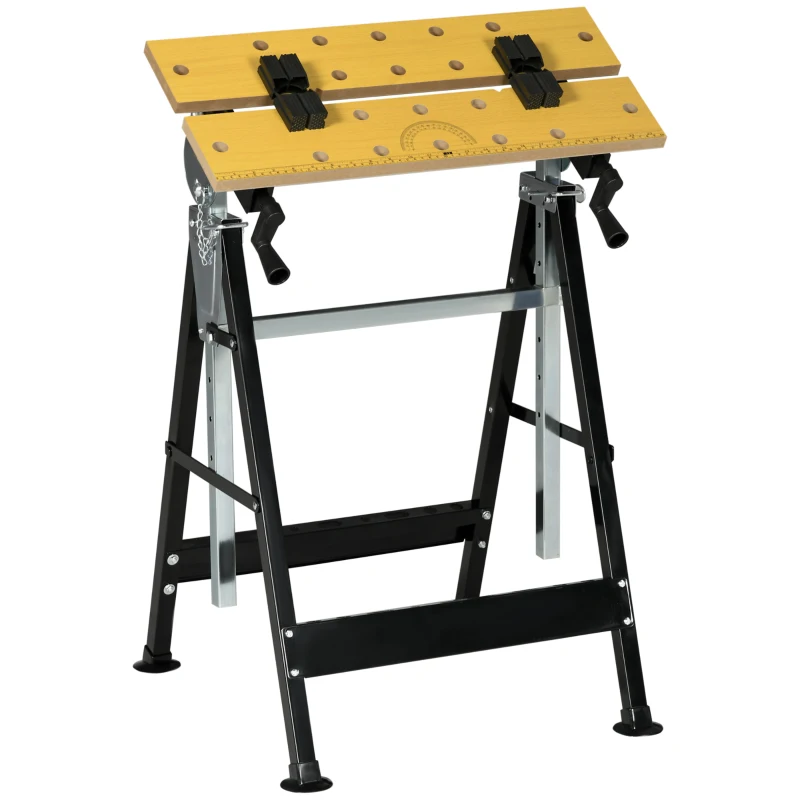 HOMCOM Portable Work Bench, Workshop Tool Stand with 6-Level Height Adjustable Work Table, Carpenter Saw Table with 4 Clamps, Steel Frame, 220lbs Capacity