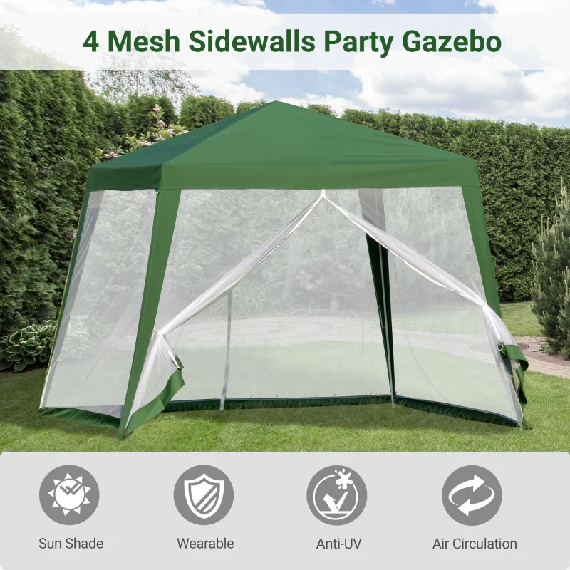 Outsunny 10x10ft Party Tent Canopy with Netting, Patio Screen House Slant Leg Outdoor Gazebo Sun Shade Shelter, Green