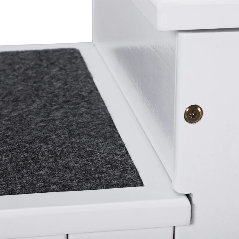 PawHut Pet Steps 3-Step Dog Stairs for Small Dogs Cats and Wooden Ramp with Storage Box Carpet Tread, White