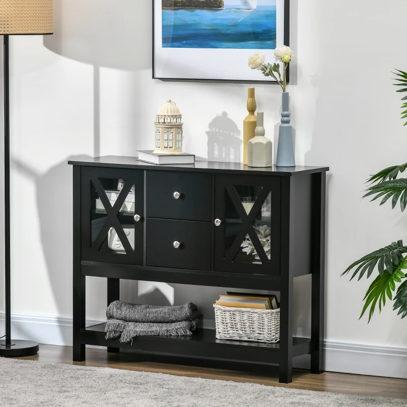 HOMCOM Modern Sideboard, Glass Door Buffet Cabinet with Storage Drawers and Adjustable Shelves, Console Table for Living Room, Kitchen, Entryway, Black