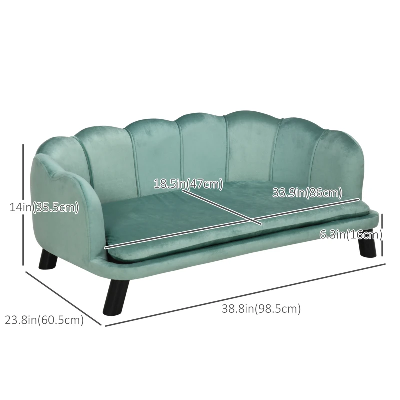 PawHut Dog Sofa with Removable Cushion Wood Legs for Medium and Large Dogs, Green