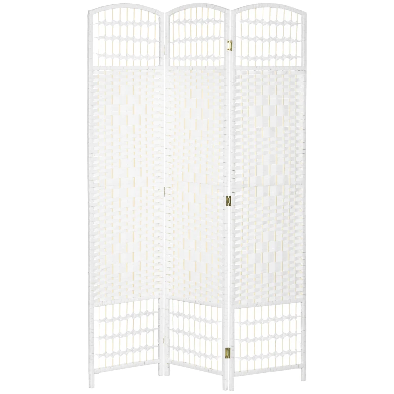 HOMCOM 3 Panel Folding Room Divider Portable Privacy Screen Wave Fiber Room Partition for Home Office White