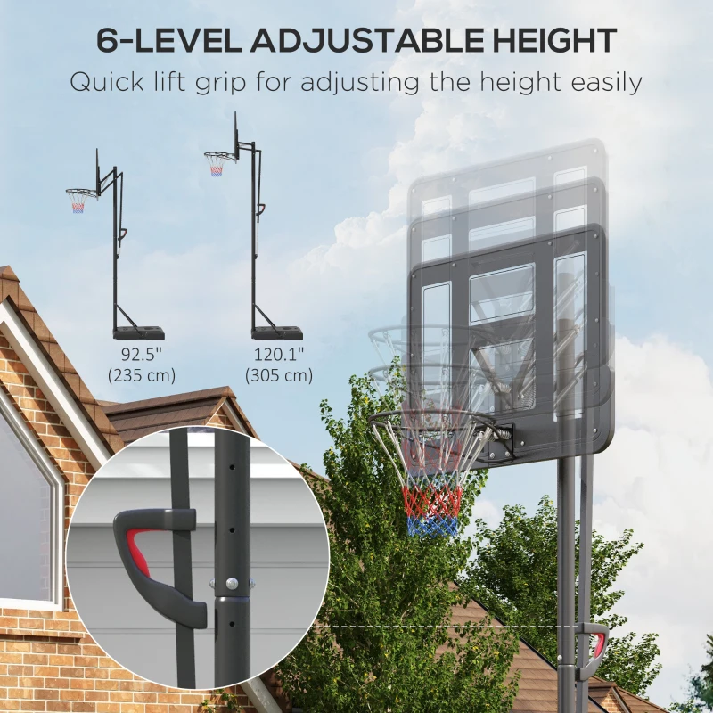 Soozier 7.7-10ft Basketball Hoop, Freestanding Basketball System with 43'' Shatterproof Backboard and Wheels