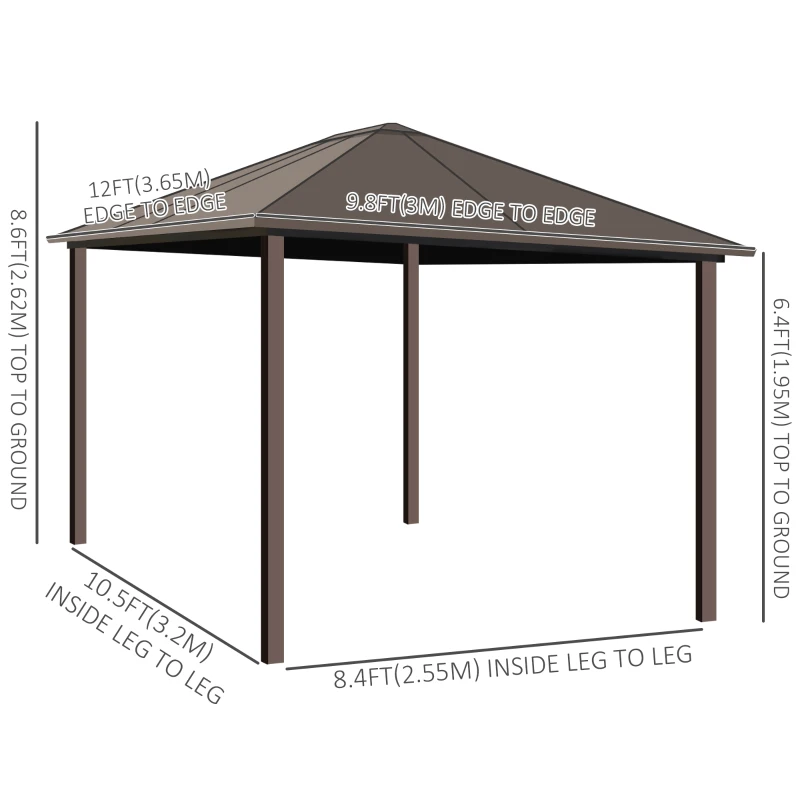 Outsunny 10' x 12' Hardtop Gazebo Steel Covered Gazebo Aluminum Frame Heavy Duty Outdoor Pavilion with Curtains and Netting, Brown