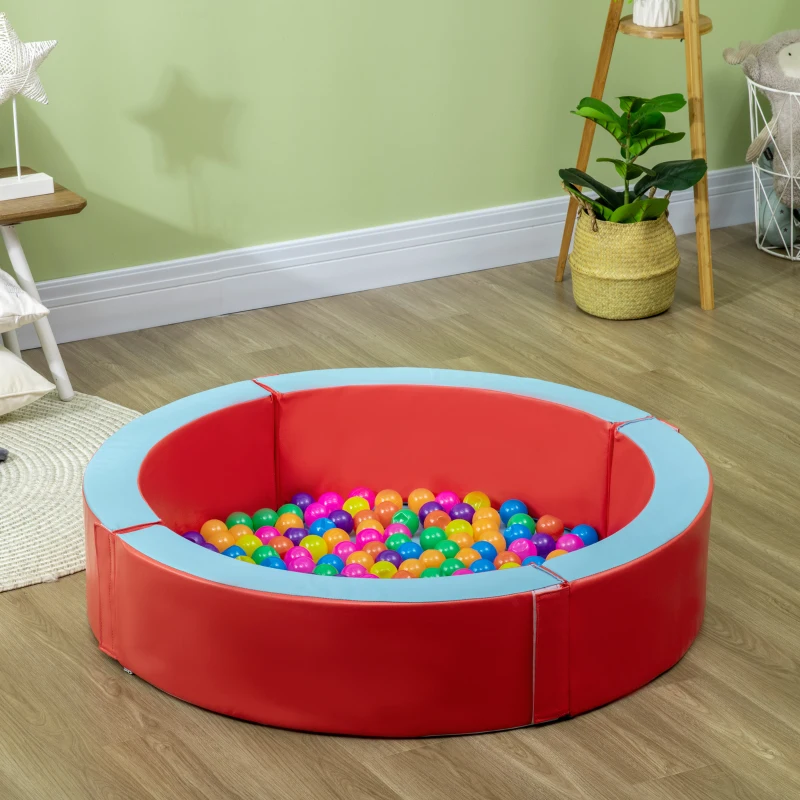 Outsunny Foam Kids Ball Pit Pool with Removable & Washable Cover, 45" x 10" Round Ball Pit for Toddlers with 200 Ocean Balls, Soft Baby Playpen, Red