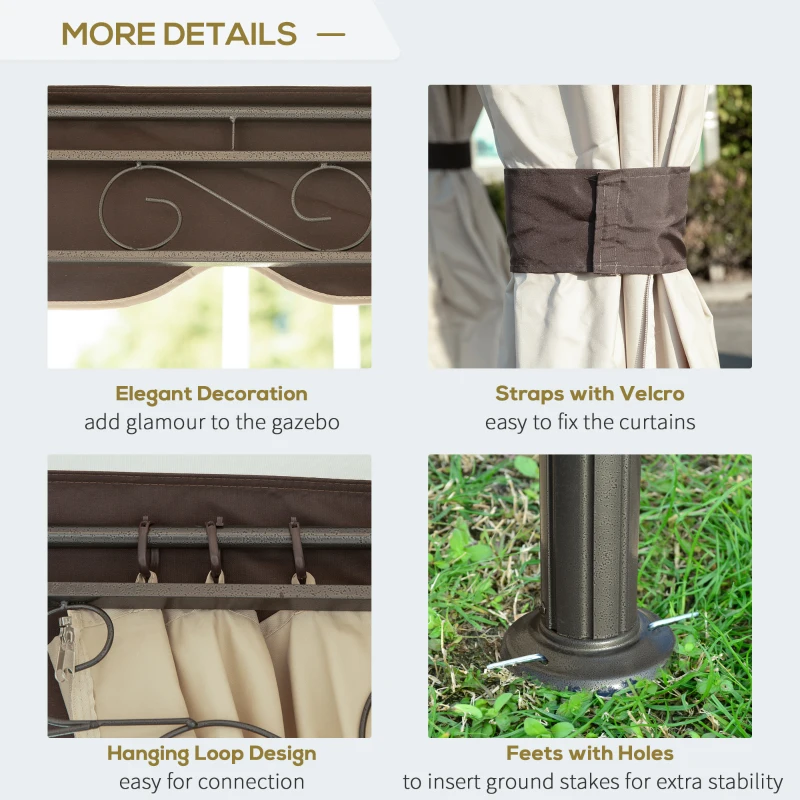 Outsunny 13x13ft Hexagonal Patio Gazebo, Double Roof Garden Pavilion Outdoor Marquee Canopy Wedding Party Tent Shelter with Sidewall Panels