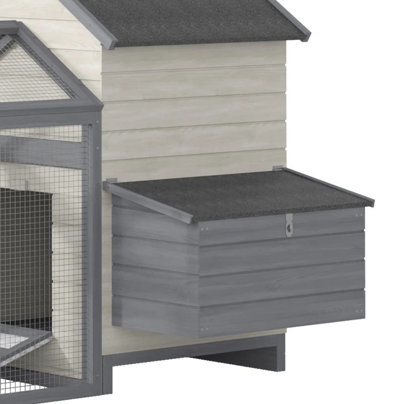 PawHut 100" Chicken Coop Wooden Chicken House Large Rabbit Hutch Poultry Cage Backyard with Double Run, Nesting Box, Gray