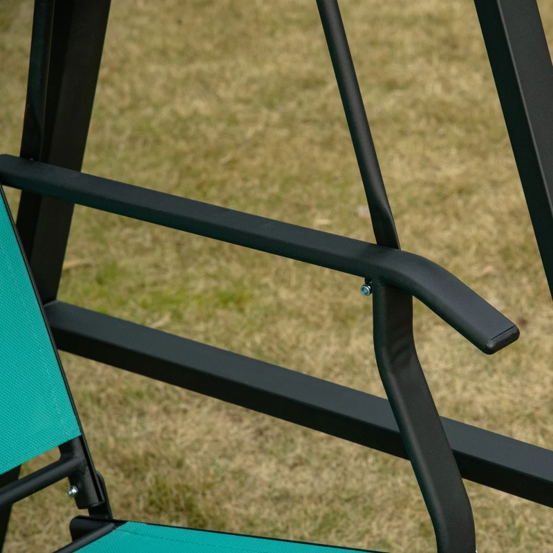 Outsunny 2-Person Patio Swing Chair Outdoor Canopy Swing Bench with Adjustable Shade, Breathable Mesh Seats and Steel Frame for Garden, Poolside, Backyard, Blue