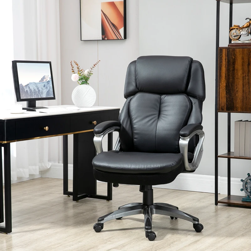 Vinsetto High Back Executive Chair Computer Ergonomic Task Seat PU Leather Swivel Chair for Office with Padded Armrests, Adjustable Height, Black