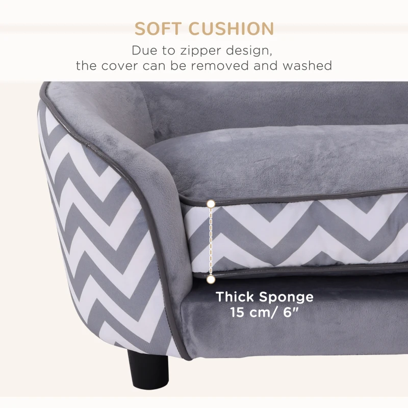 PawHut Pet Sofa Elevated Dog Bed Raised Cat Couch Puppy Furniture for Small Sized Dogs with Storage Removable Cushion Cover Grey