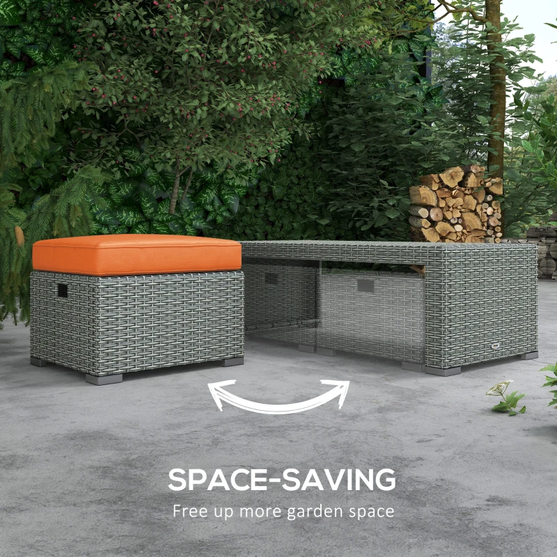 Outsunny Patio Furniture with Cushions, 6 Pieces PE Wicker Patio Sectional Furniture Conversation Set w/ a Three-Seat Sofa, 2 Recliner Chairs, 2 Footstools & Table, Orange
