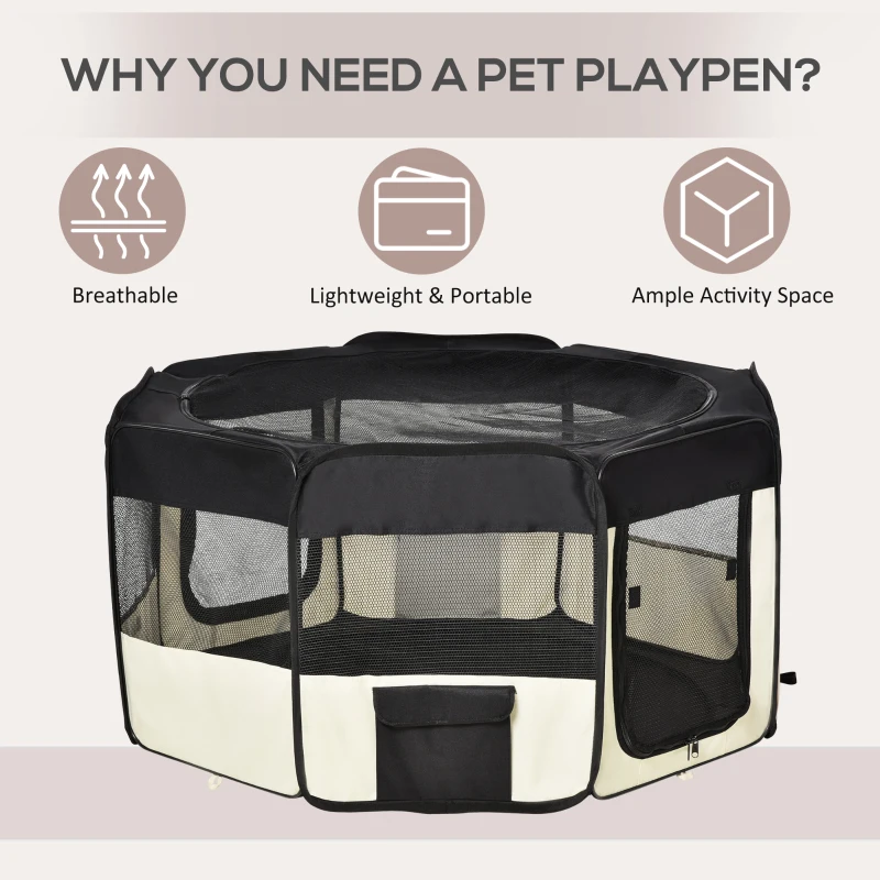 PawHut 49.2-inch Soft Pet Playpen Folding Dog Pen Outdoor with Bag