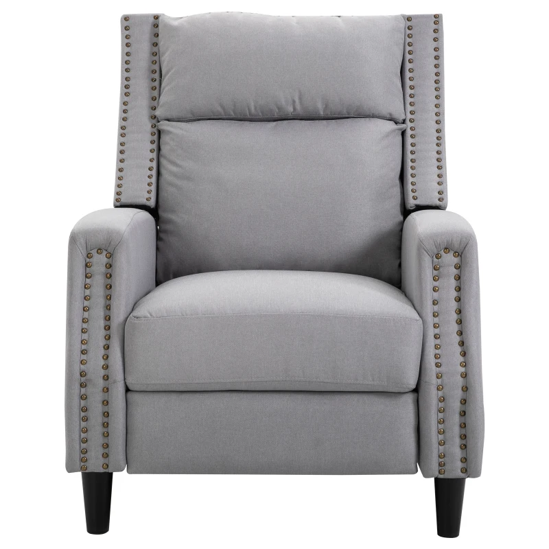 HOMCOM Manual Reclining Sofa, Upholstered Push Back Recliner Armchair for Living Room, Bedroom, Home Theater Seating w/Padded Seat and Backrest, Nailhead Trim, Wooden Legs, Grey