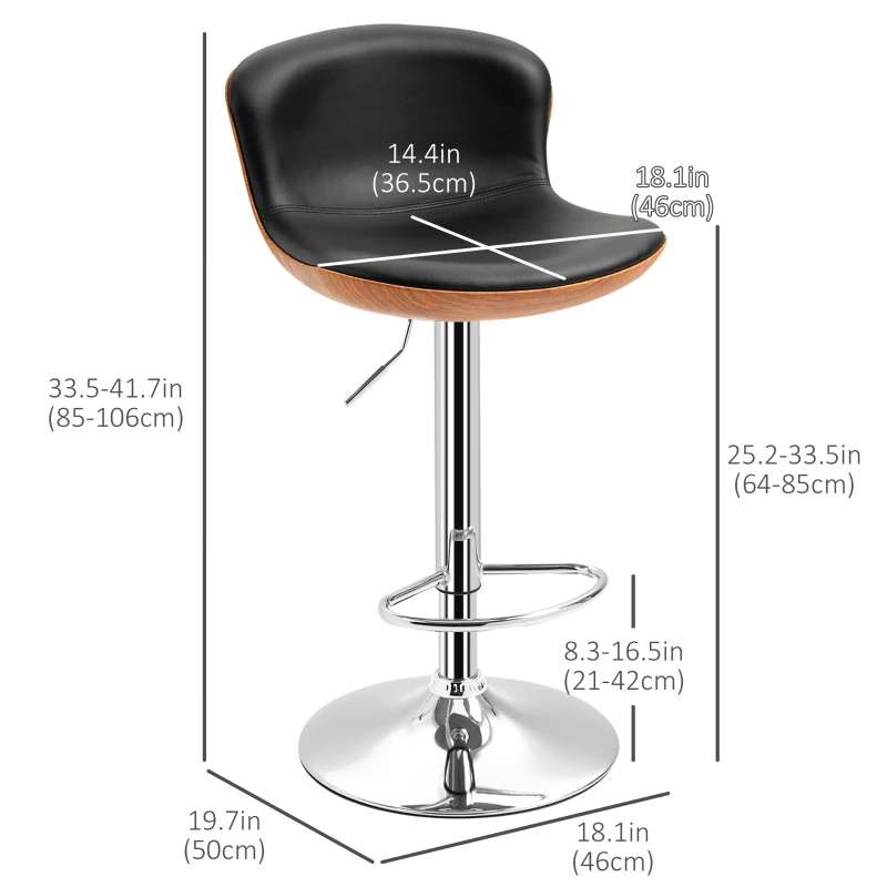 HOMCOM 2 Piece Modern Barstools with Backrest Counter Chairs with Footrest Swivel Black