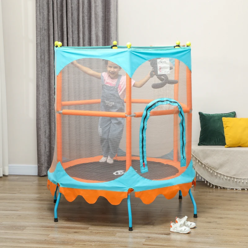 Qaba Trampoline for Kids, 4.6FT Mini Toddler Trampoline Indoor Outdoor w/ Safety Enclosure Net, Orange