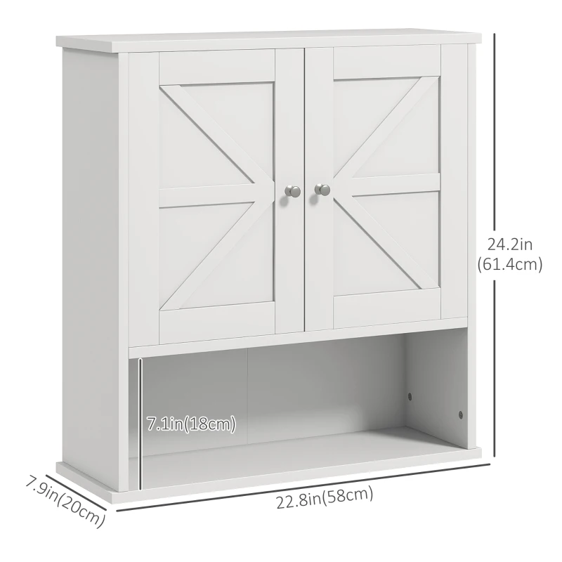 kleankin Farmhouse Bathroom Medicine Cabinet, Wall Cabinet with Barn Doors, and Adjustable Shelf for Laundry Room, White