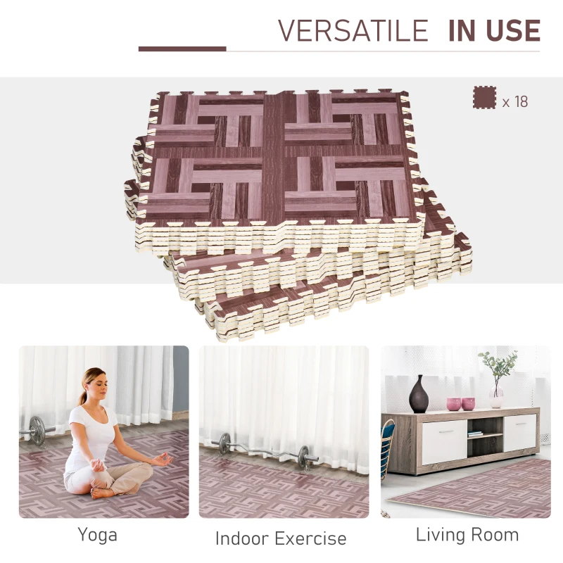 HOMCOM Soft Wood Grain EVA Foam Interlocking Floor Mats 72 Square Feet Exercise Workout Mat Kid Play Mat 18pcs