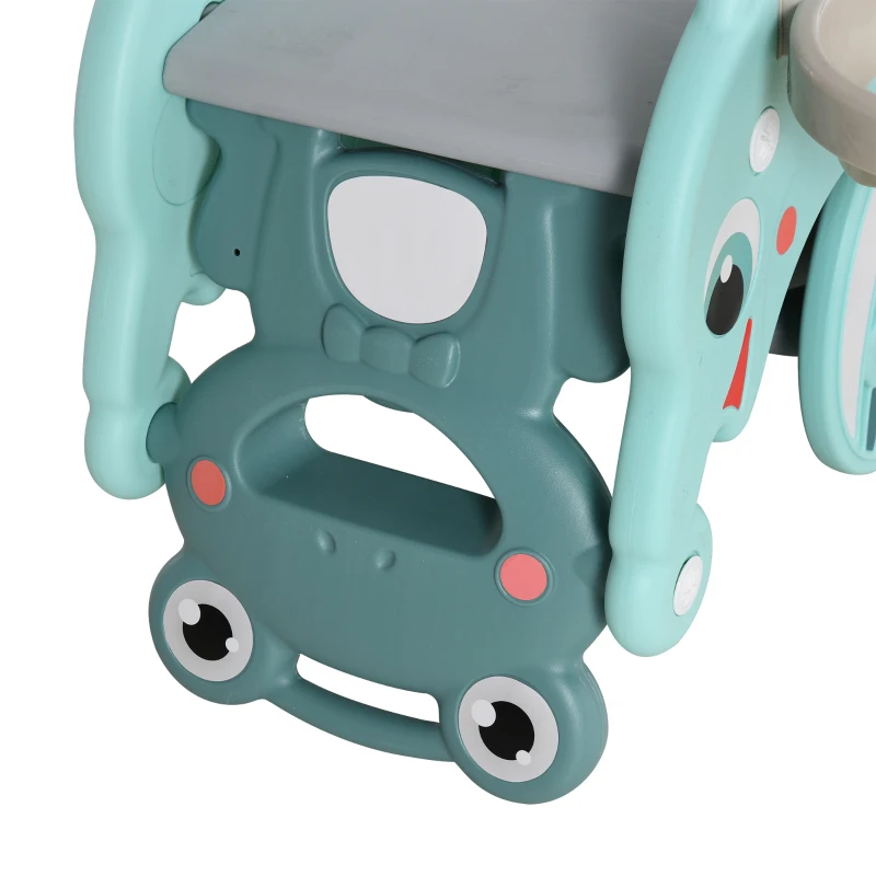 Qaba 3-in-1 Kids Slide And Rocking Horse Dual-Use Children Activity Equipment Portable Slide Indoor Outdoor Playground Toy W/ Basketball Hoop Toddler Birthday Gift, Age 1.5-3, Green
