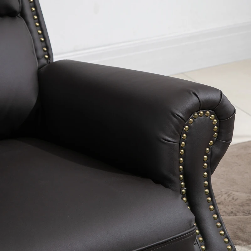 HOMCOM Manual Recliner Chair PU Leather Office Home Theater Single Sofa with Arm, Footrest, Nailhead Trim Padded Seat, 360° Swivel and Rocking Function for Living Room Bedroom Brown