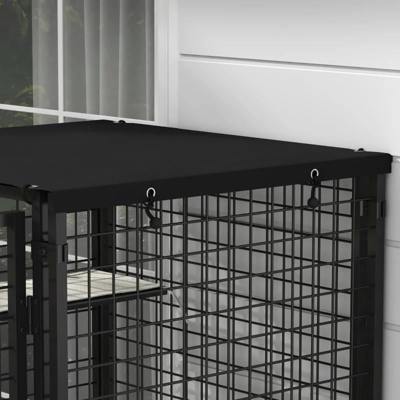 PawHut Cat Cage Multi-Level Catio Steel Outdoor Cat Enclosure w/ UV-and Water Resistant Cover, 5 Platforms, Soft Pads, Black